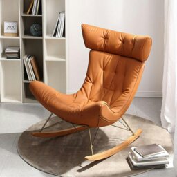 Rackhams Anwar Rocking Chair With Footstool, Orange Leather - Real Leather ( Contact Surface ) - thumbnail 4