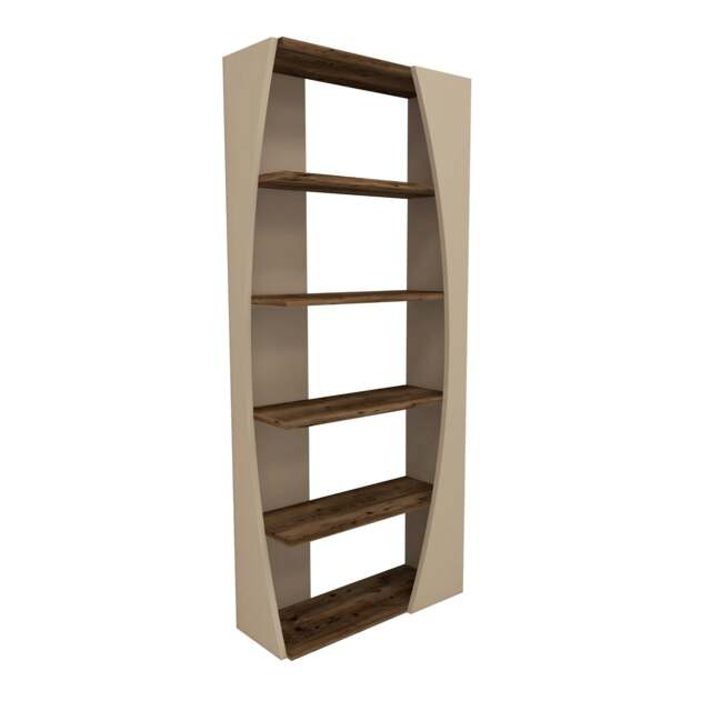 Rackhams Bookcase Bookshelf Shelving Unit with 5 Tier Open Shelves Nestor - Light Walnut & Beige