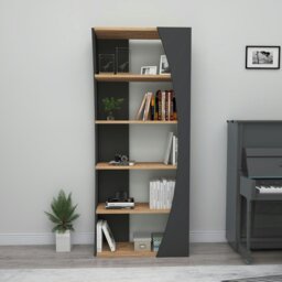 Rackhams Bookcase Bookshelf Shelving Unit with 5 Tier Open Shelves Nestor - Light Walnut & Beige - thumbnail 4