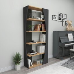 Rackhams Bookcase Bookshelf Shelving Unit with 5 Tier Open Shelves Nestor - Light Walnut & Beige - thumbnail 3