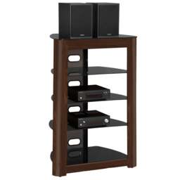 Rackhams Zinnia 5-Shelf Black Glass with Walnut Fascia Flat Screen TV/Hi-Fi/AV Rack Glass Stand - thumbnail 1