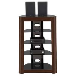 Rackhams Zinnia 5-Shelf Black Glass with Walnut Fascia Flat Screen TV/Hi-Fi/AV Rack Glass Stand - thumbnail 2