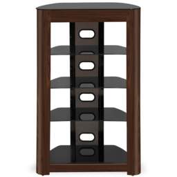 Rackhams Zinnia 5-Shelf Black Glass with Walnut Fascia Flat Screen TV/Hi-Fi/AV Rack Glass Stand - thumbnail 5