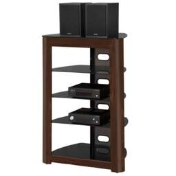 Rackhams Zinnia 5-Shelf Black Glass with Walnut Fascia Flat Screen TV/Hi-Fi/AV Rack Glass Stand - thumbnail 3