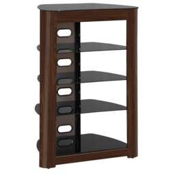 Rackhams Zinnia 5-Shelf Black Glass with Walnut Fascia Flat Screen TV/Hi-Fi/AV Rack Glass Stand - thumbnail 4