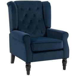 Rackhams Accent Armchair Home Furniture Retro Tufted Club Fabric Dark Blue - Beige - Snow Flannel, Wood, Sponge - thumbnail 2