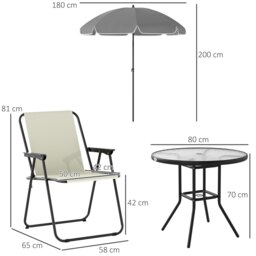 Rackhams 6 Pieces Garden Furniture Set with Parasol, Folding Chairs, Cream - Grey - thumbnail 6