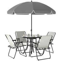 Rackhams 6 Pieces Garden Furniture Set with Parasol, Folding Chairs, Cream - Grey - thumbnail 3