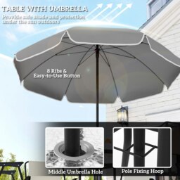 Rackhams 6 Pieces Garden Furniture Set with Parasol, Folding Chairs, Cream - Grey - thumbnail 4
