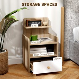 Rackhams Bedside Table with Drawer for Bedroom, Living Room, Natural Wood Effect - thumbnail 3