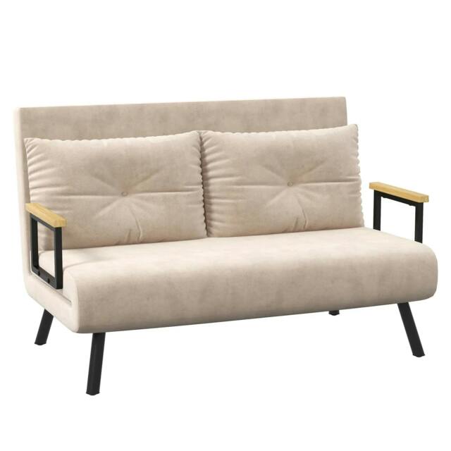 Rackhams 4-in-1 Velvet-Feel Double Sofa Bed, with Pillows - Beige