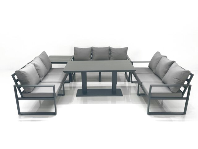 Rackhams 9 Seater Garden Sofa Set Aluminium Furniture Rising Dining Tabe Set with Side Table Dark Grey - image 1