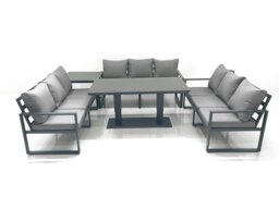 Rackhams 9 Seater Garden Sofa Set Aluminium Furniture Rising Dining Tabe Set with Side Table Dark Grey - thumbnail 2