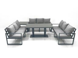Rackhams 9 Seater Garden Sofa Set Aluminium Furniture Rising Dining Tabe Set with Side Table Dark Grey - thumbnail 1