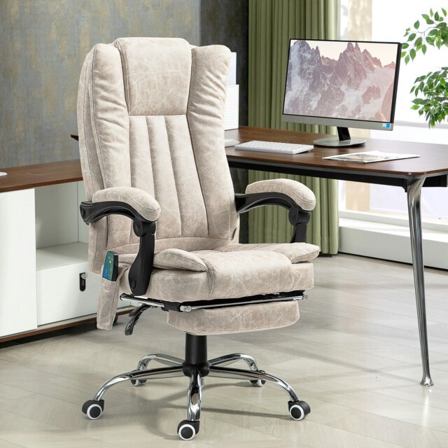 Rackhams 6-Point Vibrating Heat Massage Chair w/ Microfibre Upholstery Grey - Cream