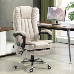 Rackhams 6-Point Vibrating Heat Massage Chair w/ Microfibre Upholstery Grey - Cream - thumbnail 1