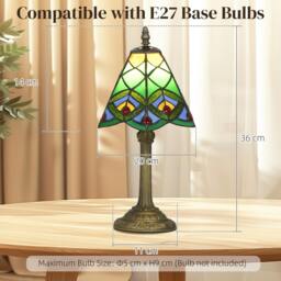 Rackhams Handcrafted Stained Glass Bedside Lamp, Tiffany Style Table Lamp - Green - thumbnail 5