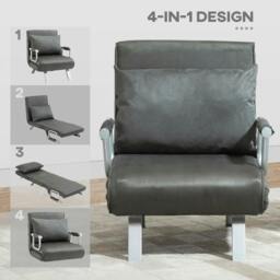Rackhams 4-in-1 Faux Suede Chair Bed - Grey - thumbnail 5