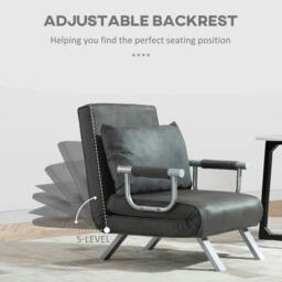 Rackhams 4-in-1 Faux Suede Chair Bed - Grey - thumbnail 4