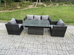 Rackhams 5 Seater Wicker Rattan Garden Furniture Rising Table Sets Dark Grey Mix - thumbnail 1