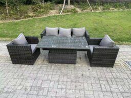 Rackhams 5 Seater Wicker Rattan Garden Furniture Rising Table Sets Dark Grey Mix - thumbnail 2