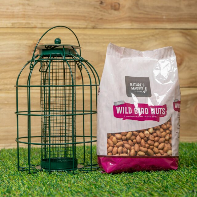 Rackhams Metal Hanging Bird Nut Feeder with Squirrel Guard & Pack of Nut Feed - image 1