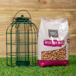 Rackhams Metal Hanging Bird Nut Feeder with Squirrel Guard & Pack of Nut Feed - thumbnail 1