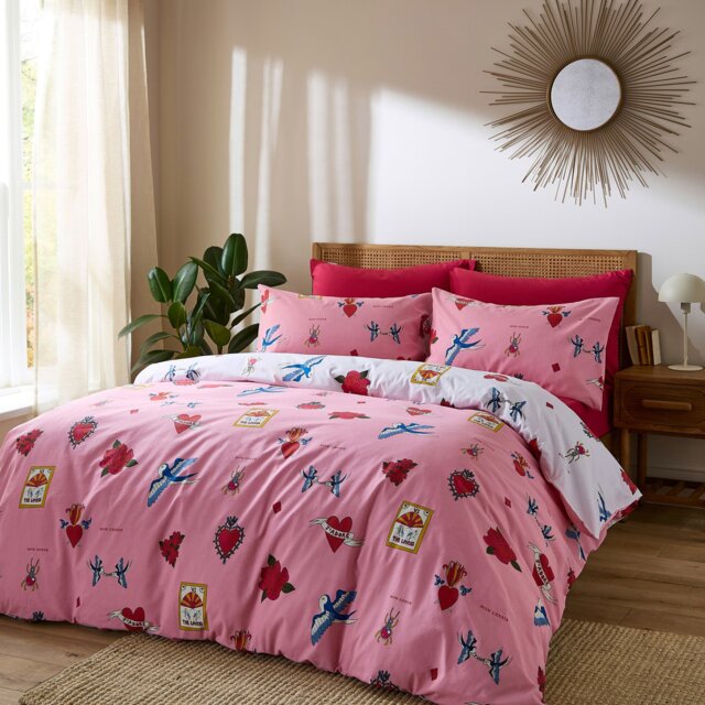 Rackhams Mon Coeur Cotton Reversible Duvet Cover Set Pink - Super King - Pink - image 1