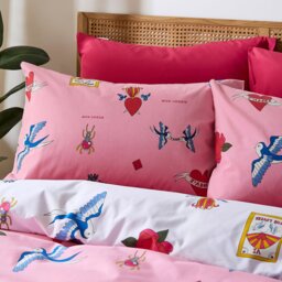 Rackhams Mon Coeur Cotton Reversible Duvet Cover Set Pink - Super King - Pink - thumbnail 3