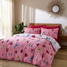 Rackhams Mon Coeur Cotton Reversible Duvet Cover Set Pink - Super King - Pink - thumbnail 1