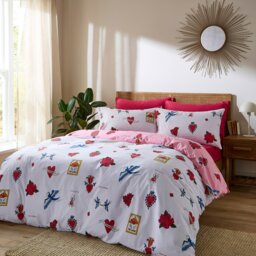 Rackhams Mon Coeur Cotton Reversible Duvet Cover Set Pink - Super King - Pink - thumbnail 2