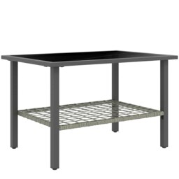 Rackhams Outdoor Rattan Coffee Table, Rectangular Tea Side Table, Mixed-grey - Mixed-grey - Steel, PE Rattan, Tempered Glass - 45H x 72L x 50W cm