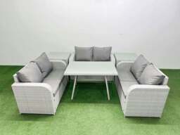 Rackhams Rattan Garden Furniture Dining Set 6 seater Patio Rectangular Table Love Sofa Set with 2 Side Tables - thumbnail 1