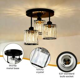 Rackhams Crystal Ceiling Light Semi Flush Mount Chandelier Modern Hallway Lamp -  LumoLux Halo - Chrome - thumbnail 6