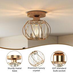 Rackhams Crystal Ceiling Light Semi Flush Mount Chandelier Modern Hallway Lamp -  LumoLux Halo - Chrome - thumbnail 5
