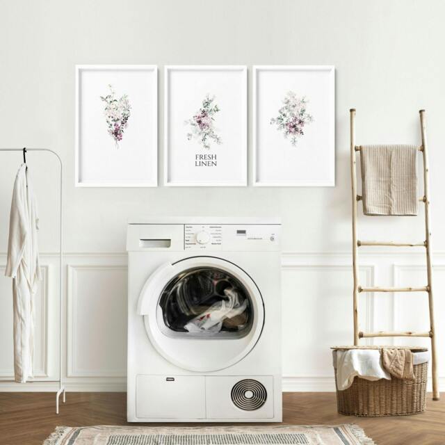 Rackhams Decorative Laundry Room Accessories - Set of 3 wall art prints - 16 x 22 inches / 40.65 cm x 56 cm - Polyester Canvas 260 gsm - Canvas wrapped - image 1