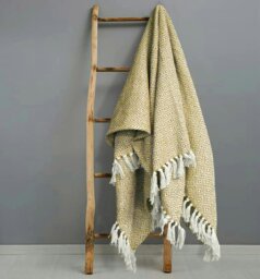 Rackhams Luxury Jacquard Diamond Cotton Tassel Throw - 228cm x 254cm - Grey - thumbnail 3