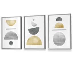 Rackhams Golden Yellow and Grey Mid Century Geometric Framed Set of 3 Wall Art - 59x84cm (A1) - White - thumbnail 6