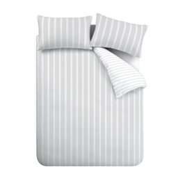 Rackhams Ashford Stripe 200 Thread Count Cotton Percale Reversible Duvet Cover Set - Silver Grey - Double - thumbnail 6