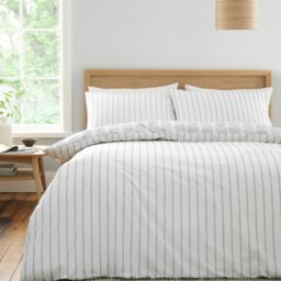 Rackhams Ashford Stripe 200 Thread Count Cotton Percale Reversible Duvet Cover Set - Silver Grey - Double - thumbnail 2