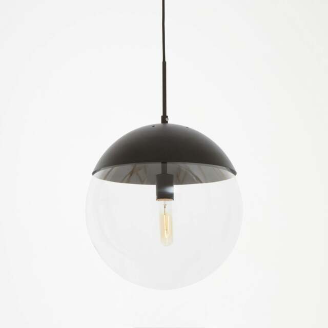Rackhams Black Finish Pendant Light With Glass Shade, Rounded Hanging Lamp With Chrome Cord, Circular Hanging Fixture - image 1