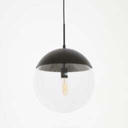 Rackhams Black Finish Pendant Light With Glass Shade, Rounded Hanging Lamp With Chrome Cord, Circular Hanging Fixture - thumbnail 1