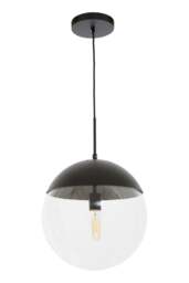 Rackhams Black Finish Pendant Light With Glass Shade, Rounded Hanging Lamp With Chrome Cord, Circular Hanging Fixture - thumbnail 2