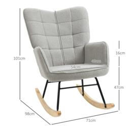 Rackhams Berber Fleece Nursery Glider Rocker for Nursing, Wingback Rocking Chair for Living Room, Light Grey - thumbnail 3