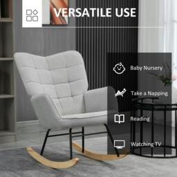 Rackhams Berber Fleece Nursery Glider Rocker for Nursing, Wingback Rocking Chair for Living Room, Light Grey - thumbnail 6