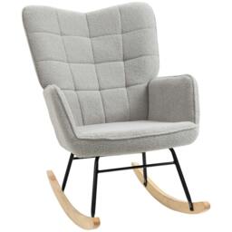 Rackhams Berber Fleece Nursery Glider Rocker for Nursing, Wingback Rocking Chair for Living Room, Light Grey - thumbnail 1
