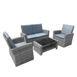 Rackhams 4 Piece Rattan Garden Furniture Set, Patio Wicker Dining Table Sets with Tempered Glass Top Table - Gray - 1 - Rattan - thumbnail 3