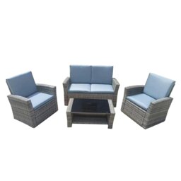 Rackhams 4 Piece Rattan Garden Furniture Set, Patio Wicker Dining Table Sets with Tempered Glass Top Table - Gray - 1 - Rattan - thumbnail 4