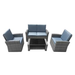Rackhams 4 Piece Rattan Garden Furniture Set, Patio Wicker Dining Table Sets with Tempered Glass Top Table - Gray - 1 - Rattan - thumbnail 1