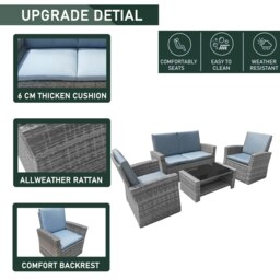 Rackhams 4 Piece Rattan Garden Furniture Set, Patio Wicker Dining Table Sets with Tempered Glass Top Table - Gray - 1 - Rattan - thumbnail 2